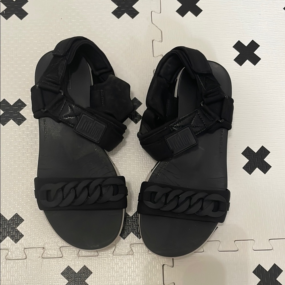 FitFlop Black Sandals with Chain Detail